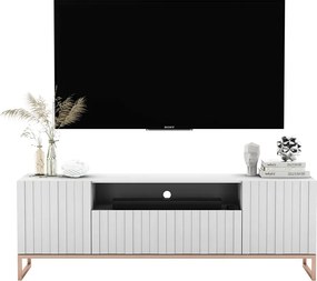 Biała stojąca szafka rtv z lamelami R6-A90