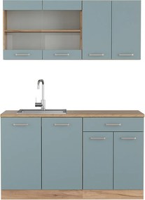Pojedyncza kuchnia niebiesko-szary/złoty dąb 140x60x81.6 r-line