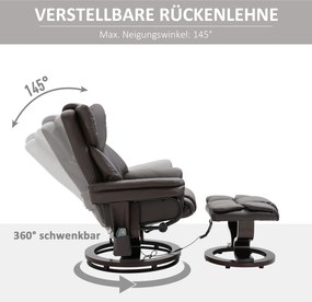 HOMCOM Fotel masujący z pufą relaksacyjny regulowany 145 stopni brązowy sztuczna skóra | Aosom PL