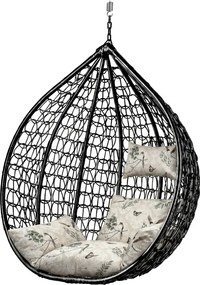 Czarne wiszące krzesło KOKON bez stojaka, beżowa poduszka