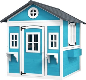 Outsunny Domek Ogrodowy dla Dzieci, Drewniany Domek Zabaw z Oknami, Doniczkami, 3-8 Lat, Niebieski