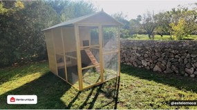 Kurnik drewniany z wybiegiem - 10 kur - dł. 266 x szer. 174 x wys. 205 cm - Biały - FERAS