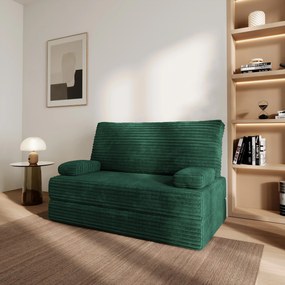 Masseno Sofa piankowa LADIA z funkcją spania, Kanapa z pianki, Bezmontażowa, Tkanina sztruksowa – Butelkowa zieleń TILIA 39