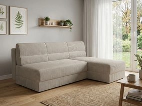 Rozkładana narożna sofa TAVERO SLIM 201x140 cm, jasnobeżowa, uniwersalna