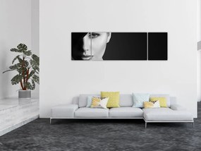Obraz - Czarno - biały portret kobiety w kapeluszu (170x50 cm)