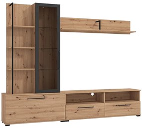 Ścianka RTV DUBLIN z półkami – kolor: dębowy i czarny