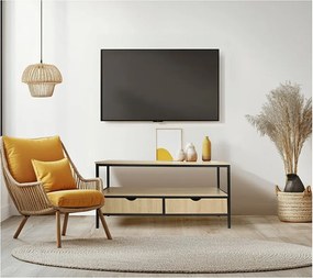 Mebel TV Industrialny "Detroit" Beżowy 113 x 40 x 55 cm - Z Szufladami i Przechowywaniem
