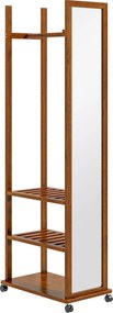 HOMCOM Lusterko 2w1 Lustrzane Lusterko do Garderoby, 1 Drążek na Ubrania, 3 Półki, 35,8 x 59,8 x 170 cm, Natur