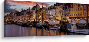 Obraz - Nyhavn, Kopenhaga (z zegarem) (90x30 cm)