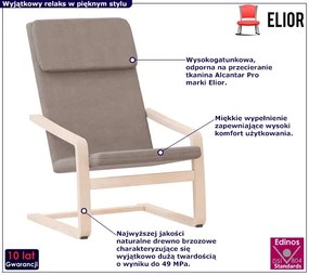 Skandynawski drewniany fotel wypoczynkowy w kolorze taupe Staford 19X