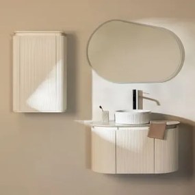 Zestaw Mebli Łazienkowych Z Drewna Carsone Biała & Biała & Redondo Cerámica Blanco Rayas Ø36 Cm Sinqua & Owalna Lampa - Sklum