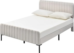 Łóżko tapicerowane 140 x 200 cm z regulowanym wezgłowiem - tkanina lniana - beż