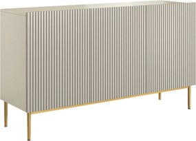 Komoda Nicole 150 cm trzydrzwiowa z ryflowanym frontem - kaszmir / złote nóżki