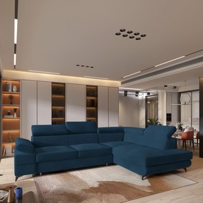 Masseno Narożnik FAVIEN z funkcją spania i pojemnikiem na pościel Narozniki L, Rozkładana sofa - Niebieski, MONOLITH 77