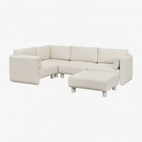 4-częściowa Narożna Sofa Modułowa Lewostronna I Pufa W Tkaninie Bouclé Artemisa Tkanina Bouclé W Kolorze Kremowo-beżowym - Sklum