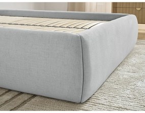 Jasnoszare tapicerowane łóżko dwuosobowe ze schowkiem/bez zagłówka ze stelażem 180x200 cm Inera – Bobochic Paris