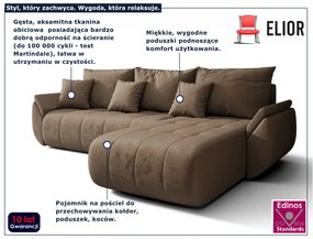 Welurowa brązowa sofa w kształcie litery L F0-T57