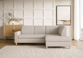 Narożnik Seatle – designerski mebel wypoczynkowy z funkcją spania delfin, pojemnikiem i drewnianymi detalami