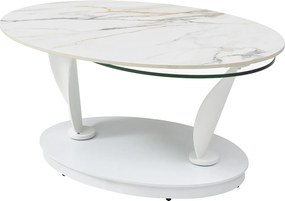 Stolik kawowy z obrotowymi blatami z ceramiki, szkła hartowanego i metalu - Efekt białego marmuru - MANEYA marki Maison Céphy