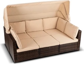 Zestaw Mebli Ogrodowych CALIENTE Modułowy Sofa 2x Fotel Stolik Tarasowy Brązowy/Beżowy Technorattan Nowoczesny