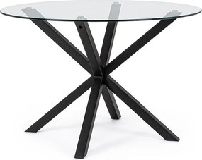 Okrągły szklany stolik, czarna stalowa skrzyżowana noga ⌀114 cm - MAY