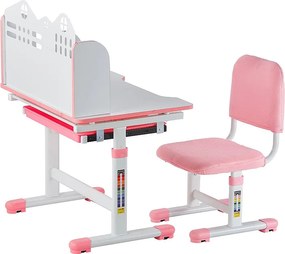 Ustawka Biurkowa dla Dzieci SucceBuy, Regulowana Wysokość z Regałem i Szafka, Różowa