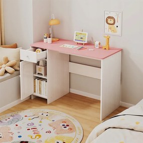 Biurko białe z szufladą szafką dla dziewczyny z różowym blatem loft pojemne