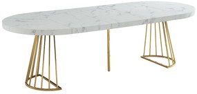 Stół do jadalni rozkładany dla 2 do 12 osób z MDF i stali - Imitacja marmuru biały i złoty - FIRELA