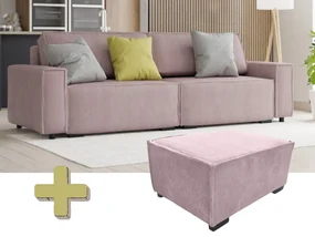 Trzyosobowa sofa z taboretem SMART SET, jasnoróżowa