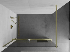 Mexen Kioto+ ścianka prysznicowa z półką Walk-in 135 x 200 cm, transparent, złota szczotkowana - 800-135-121-55-00