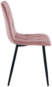 Różowe aksamitne krzesło do jadalni LIBRA z czarnymi nogami