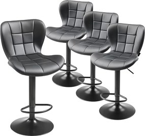 Stolik Barowy SucceBuy, Zestaw 4, Nowoczesne Krzesło Barowe w Skórze PU, Obrotowy Stół Kuchenny, Wysokość Regulowana, z Oparciem I Podnóżkiem, Czarny