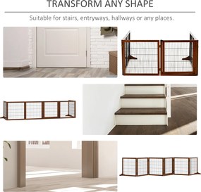 PawHut Barierka zabezpieczająca dla psów, składana, z drewna sosnowego, 432 x 36 x 70 cm, Kawa