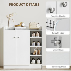 HOMCOM Szafka na buty, Komoda na buty, Półka na buty, 4 Półki. 1 Szafa, 83 cm x 30 cm x 90 cm, Biały
