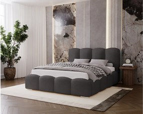 BESILIO Łóżko tapicerowane 120x200 Fluffy – łóżko chmurka boucle, z pojemnikiem na pościel i stelażem, gruba pianka, nowoczesne łóżko do sypialni – Szary