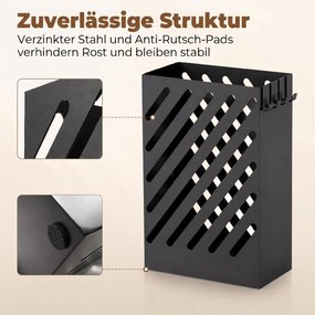 HOMCOM Stojak na parasole z miską ociekową, 4 haczyki, stal, 28D x 14S x 41W cm, Czarny | Aosom PL