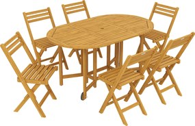 Outsunny Zestaw mebli ogrodowych FSC drewno 7-częściowy, rozkładany stół z 6 składanymi krzesłami, otwór na parasol, design lamelowy | Aosom PL