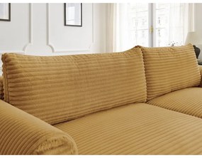 Musztardowy sztruksowy rozkładany narożnik (prawostronny) Lucien – Bobochic Paris