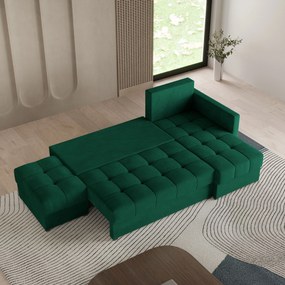 Masseno Narożnik LUMARI z funkcją spania i pojemnikiem na pościel Narozniki L, Rozkładana sofa - Butelkowa zieleń, KRONOS 19