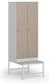 Szafka ubraniowa S1 z ławką, 2-drzwiowa, 1875 x 600 x 500/800 mm, demontaż, zamek obrotowy, drzwi beżowe