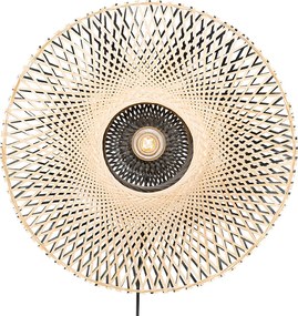 Orientalna lampa ścienna z bambusa 50 cm z wtyczką - Rina