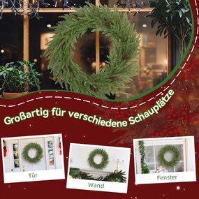 HOMCOM wieniec świąteczny z szyszkami Ø60 cm — zielony, na drzwi | Aosom PL