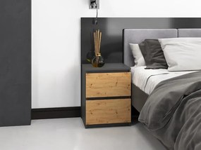 Minimalistyczna szafka nocna antracyt + dąb artisan - Lanilo 6X
