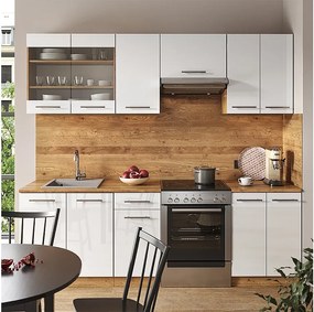 Aneks kuchenny biały wysoki połysk/złoty dąb power 240x60x81.6 fame-line