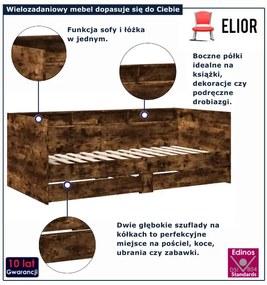 Łóżko z regałem i szufladami 90x200 cm wędzony dąb D1-Z33