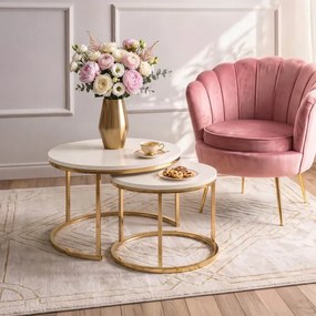 Zestaw Stolików Kawowych APULIA MAX 60 cm/80 cm Kaszmir/Złoty Glamour