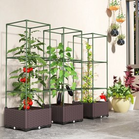 Outsunny Podwyższona grządka z kratką 3-częściowy zestaw donic z otworami odpływowymi | Aosom PL