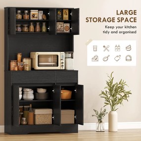 HOMCOM Szafka kuchenna z blatem, 6 drzwi, wysoka szafka z półkami, czarna | Aosom PL
