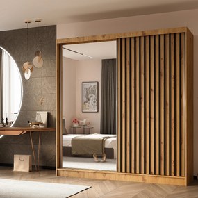 Szafa Przesuwna LAMELLO 200 cm z Lustrem Szafa Dwudrzwiowa Dąb artisan
