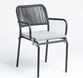 Zestaw 2 Sztaplowanych Krzeseł Jadalnianych Z Podłokietnikami Z Plecionej Liny Arhiza Grafitowa Szarość - Sklum